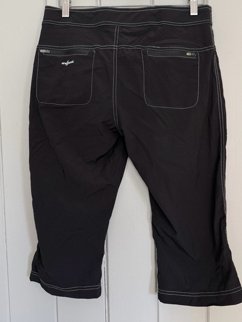 shebeest Black Cropped Cargo Pants with Contrast Stitching - Picture 2 of 4